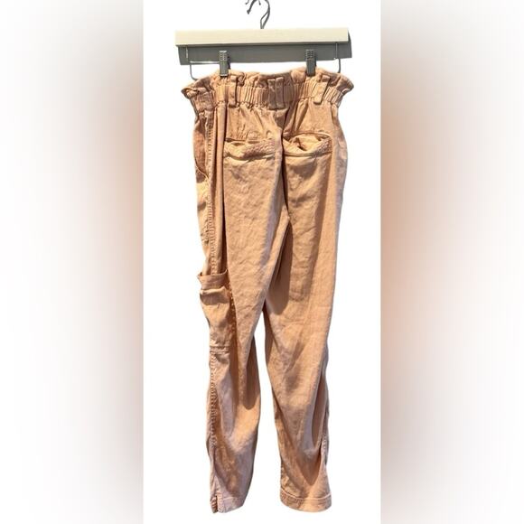 Anthropologie Elevenses Romantic Pink Beachy Linen Blend Paperbag Pants Size XS - Picture 3 of 8